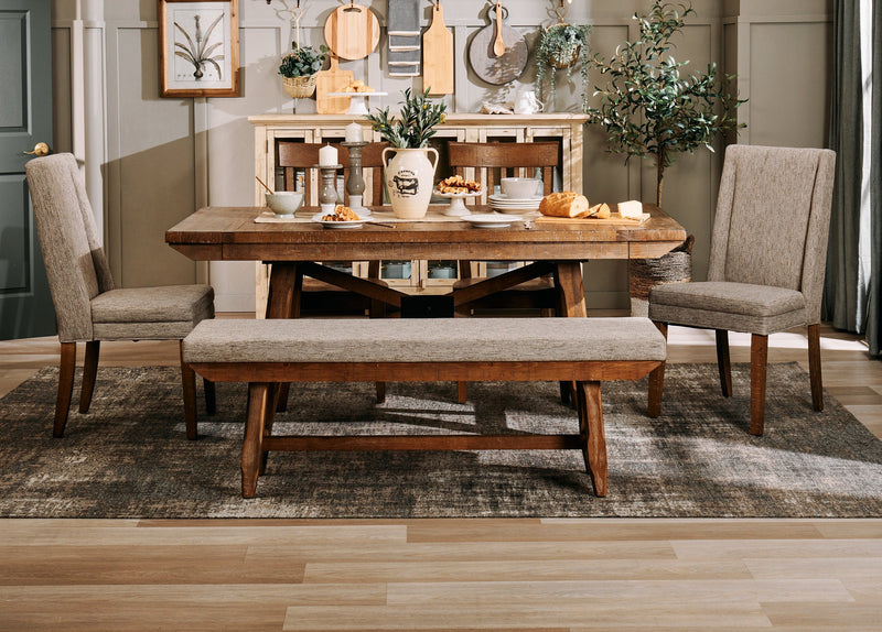 Cedar Dining Bench with Polyester Fabric, Pine Wood, Trestle-Base, 60\"W - Brown 
