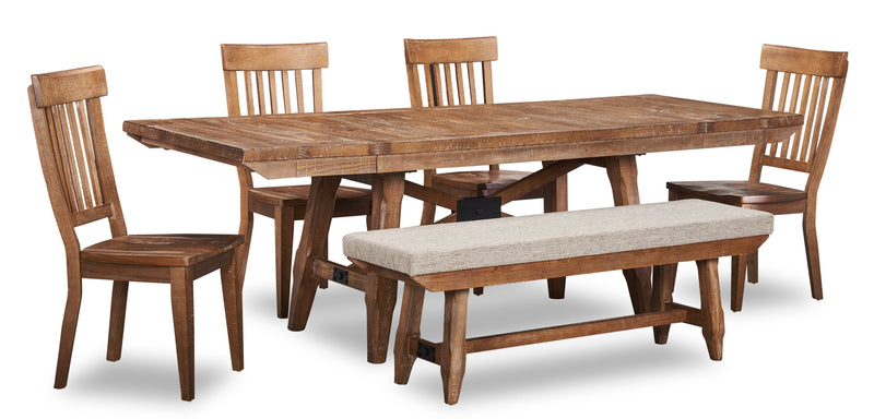 Cedar 5pc Dining Set with Table & 4 Chairs, Pine Wood, Trestle-Base, 72.07\"W - Brown 