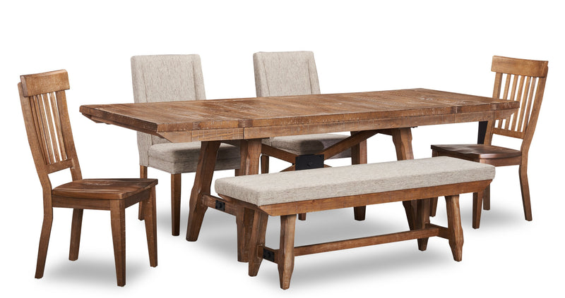 Cedar 5pc Dining Set with Table & 4 Chairs, Pine Wood, Trestle-Base, 72.07\"W - Brown 