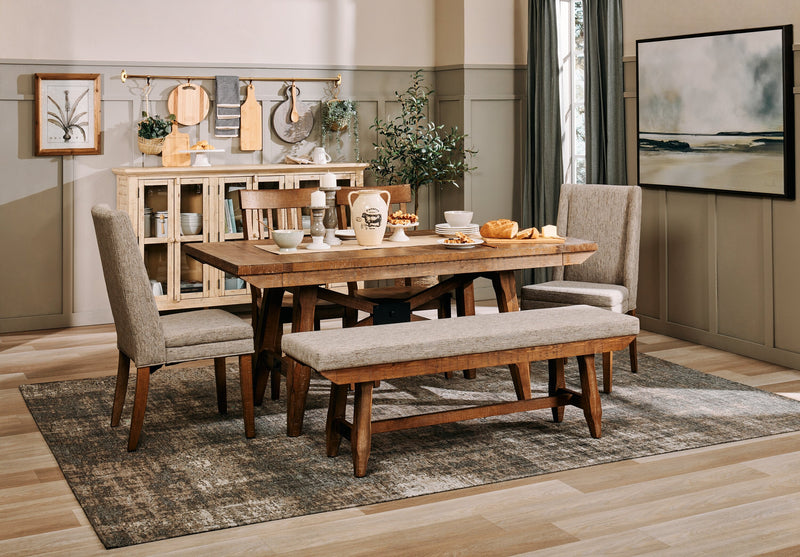 Cedar Dining Bench with Polyester Fabric, Pine Wood, Trestle-Base, 60\"W - Brown 