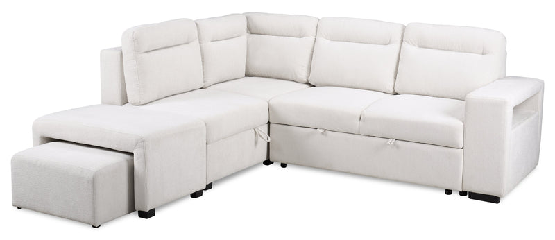 Coast 3-Piece Left-Facing Fabric Sleeper Sectional with Storage and Ottoman - Ivory White 