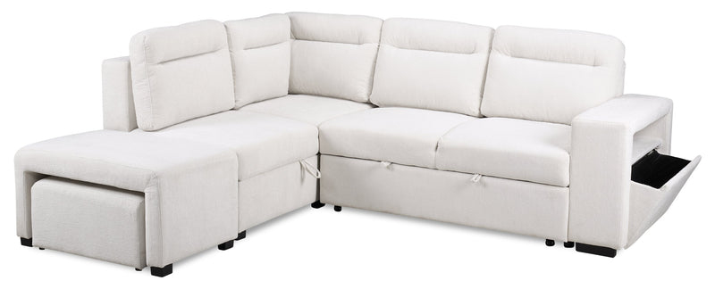 Coast 3-Piece Left-Facing Fabric Sleeper Sectional with Storage and Ottoman - Ivory White 