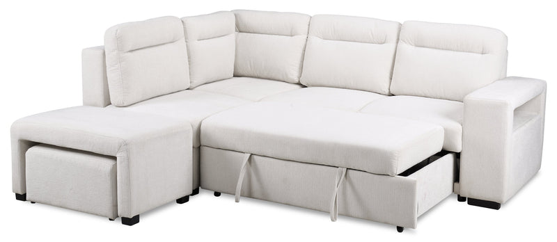Coast 3-Piece Left-Facing Fabric Sleeper Sectional with Storage and Ottoman - Ivory White 