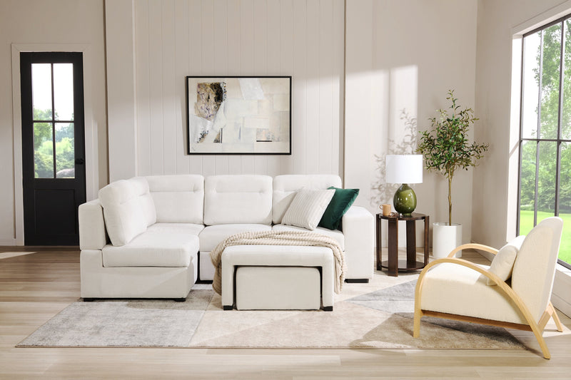 Coast 3-Piece Left-Facing Fabric Sleeper Sectional with Storage and Ottoman - Ivory White 