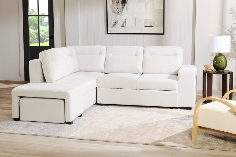 Coast 3-Piece Left-Facing Fabric Sleeper Sectional with Storage and Ottoman - Ivory White 