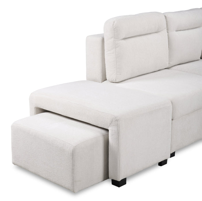 Coast 3-Piece Left-Facing Fabric Sleeper Sectional with Storage and Ottoman - Ivory White 