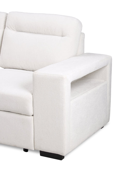 Coast 3-Piece Left-Facing Fabric Sleeper Sectional with Storage and Ottoman - Ivory White 