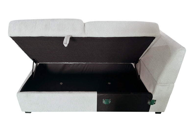 Coast 3-Piece Left-Facing Fabric Sleeper Sectional with Storage and Ottoman - Ivory White 