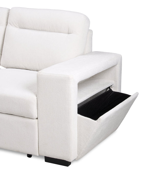 Coast 3-Piece Left-Facing Fabric Sleeper Sectional with Storage and Ottoman - Ivory White 