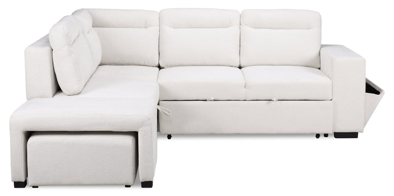 Coast 3-Piece Left-Facing Fabric Sleeper Sectional with Storage and Ottoman - Ivory White 