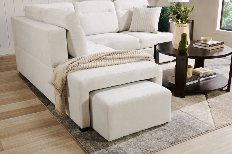 Coast 3-Piece Left-Facing Fabric Sleeper Sectional with Storage and Ottoman - Ivory White 