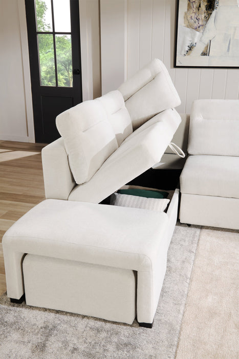 Coast 3-Piece Left-Facing Fabric Sleeper Sectional with Storage and Ottoman - Ivory White 
