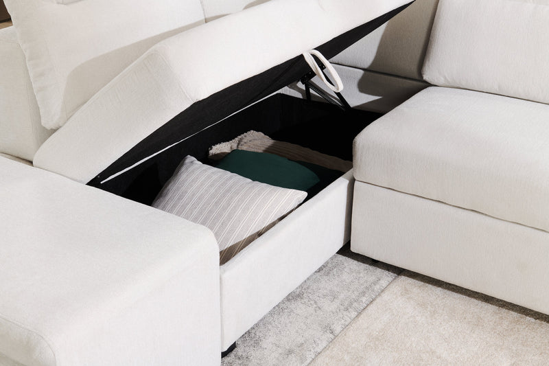 Coast 3-Piece Left-Facing Fabric Sleeper Sectional with Storage and Ottoman - Ivory White 