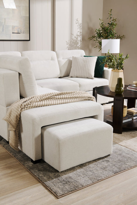 Coast 3-Piece Left-Facing Fabric Sleeper Sectional with Storage and Ottoman - Ivory White 