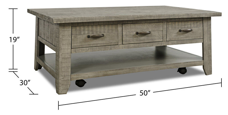 Colson 50\" Rustic Coffee Table with Storage, Shelf and Casters - Driftwood 