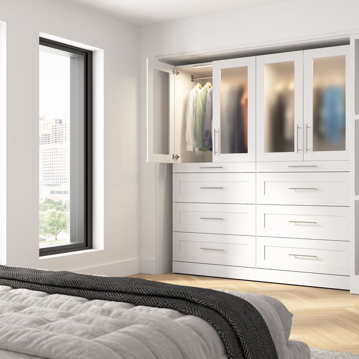 Bestar Florence 71\" Modular Walk-In Closet System with LED Lights and Storage - White