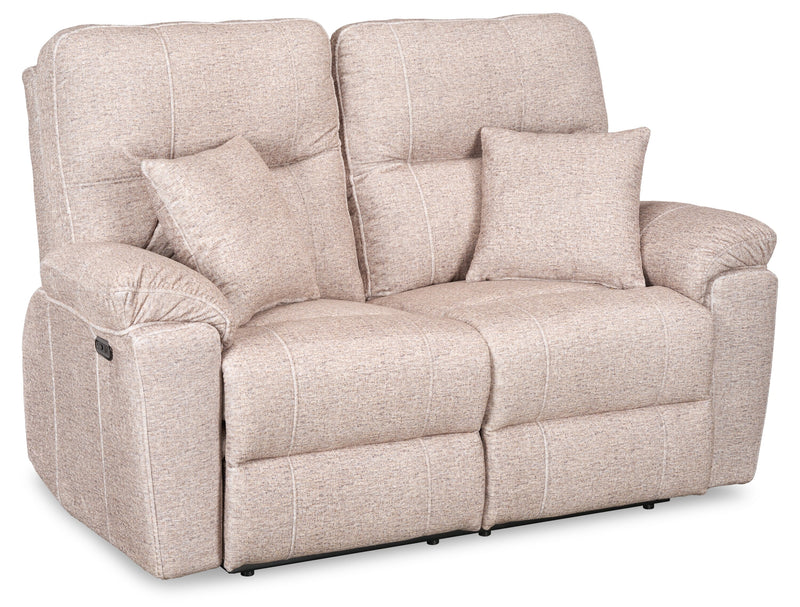 Made in Canada Dawson 64\" Fabric Power Reclining Loveseat with USB Port and Accent Pillows - Beige 