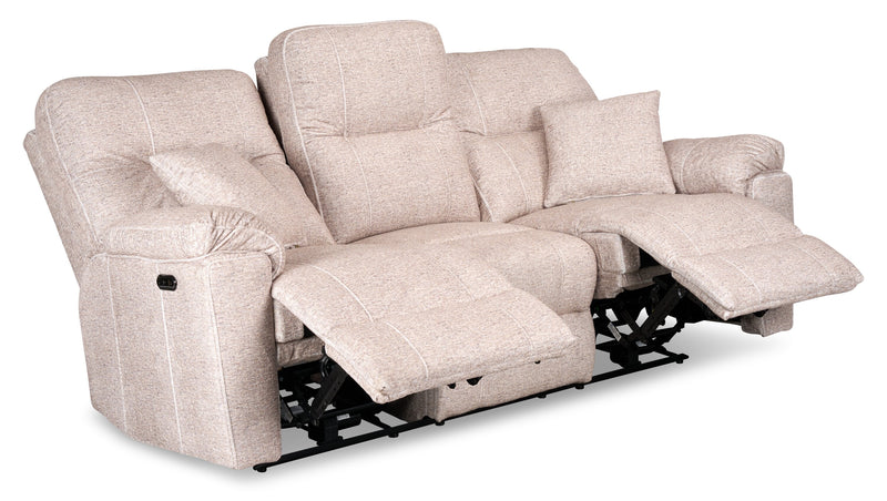 Canadian Made Dawson 87\" Fabric Power Reclining Sofa with USB Port and Accent Pillows - Beige