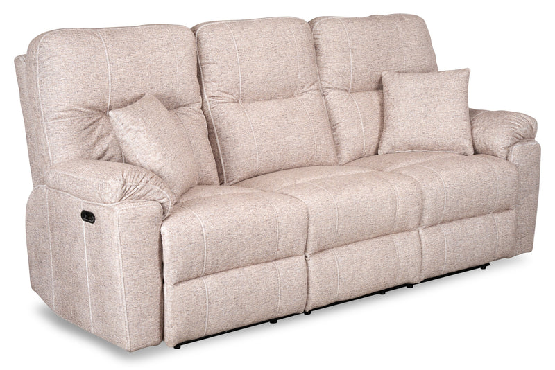 Canadian Made Dawson 87\" Fabric Power Reclining Sofa with USB Port and Accent Pillows - Beige