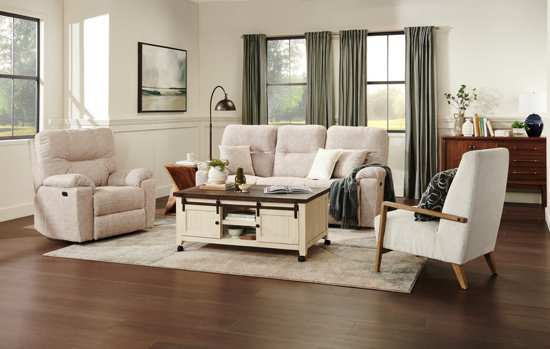 Canadian Made Dawson 87\" Fabric Power Reclining Sofa with USB Port and Accent Pillows - Beige