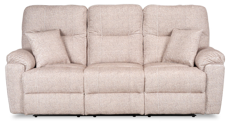 Canadian Made Dawson 87\" Fabric Power Reclining Sofa with USB Port and Accent Pillows - Beige