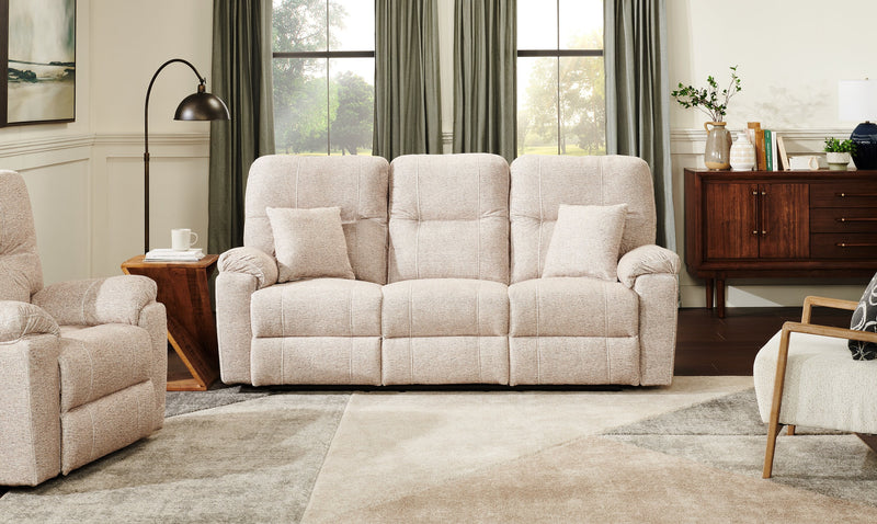 Canadian Made Dawson 87\" Fabric Power Reclining Sofa with USB Port and Accent Pillows - Beige