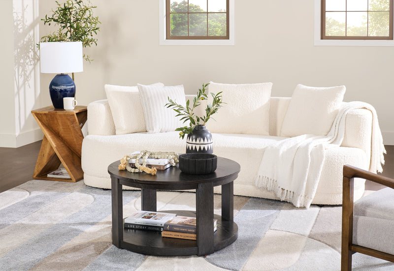 Declan 31.5\" Modern Round Coffee Table with Shelf - Black