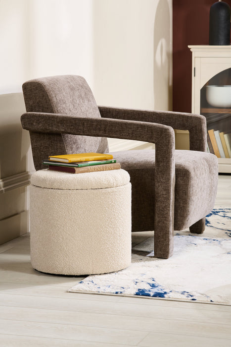 Ontario Round Fabric Storage Ottoman - White