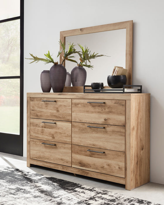 Derekson 6pc Bedroom Set with Panel Bed, Dresser, Mirror & Nightstand, Natural - King Size 