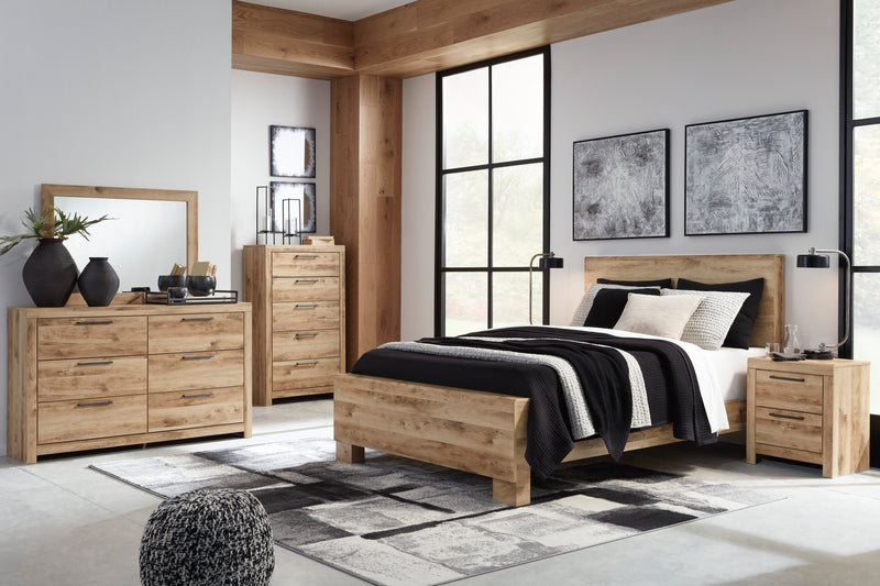 Derekson 5pc Bedroom Set with Panel Bed, Dresser & Mirror, Natural - King Size 