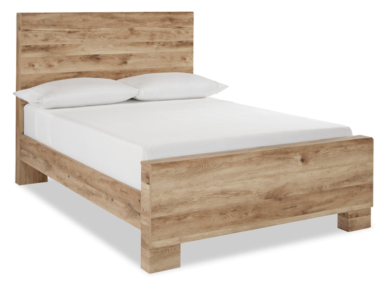 Derekson Panel Bed with Headboard & Frame, Natural - Queen Size 