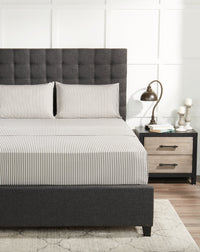 Striped 4-Piece Queen Cotton Sheet Set - Dark Grey 