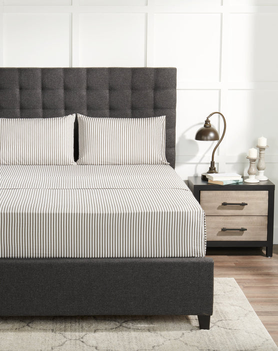 Striped 4-Piece Queen Cotton Sheet Set - Dark Grey 