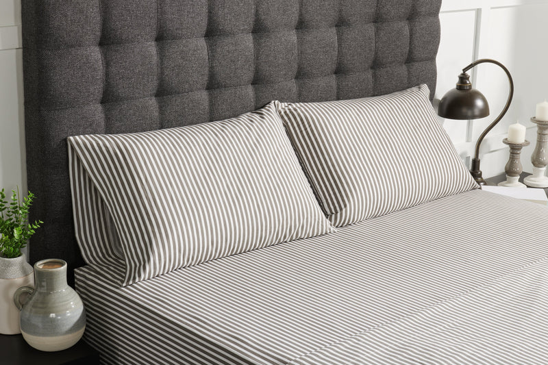 Striped 4-Piece King Cotton Sheet Set - Dark Grey 