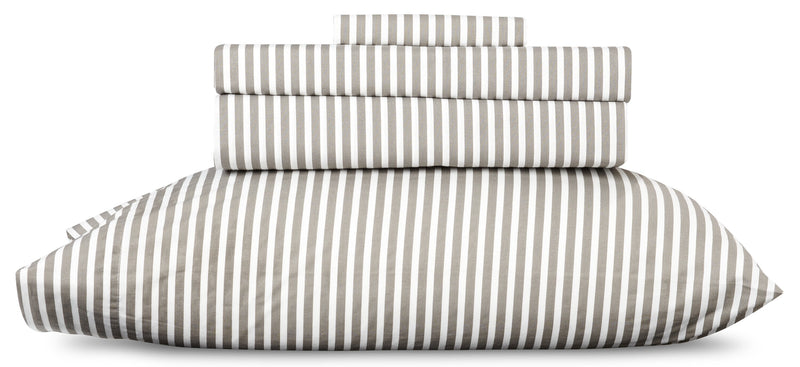 Striped 4-Piece Full Cotton Sheet Set - Dark Grey 