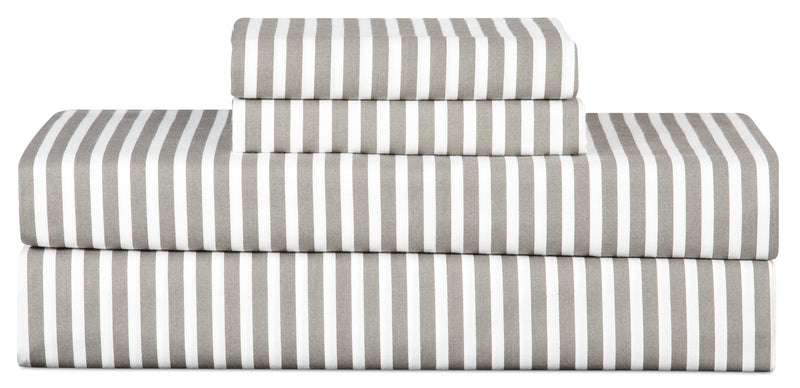 Striped 4-Piece Queen Cotton Sheet Set - Dark Grey 