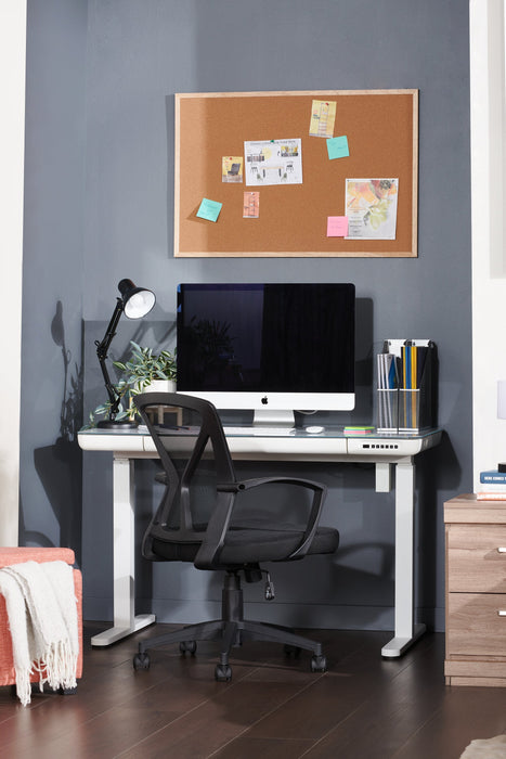 Metro 47.24” Height-Adjustable Office Desk with Storage and USB Ports - White