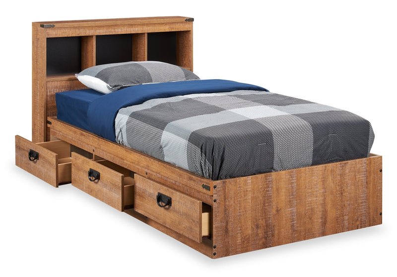 Driftwood Twin Mates Bed with Bookcase Headboard