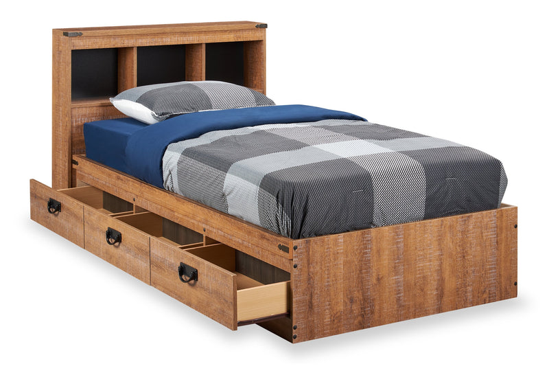 Driftwood Twin Mates Bed with Bookcase Headboard
