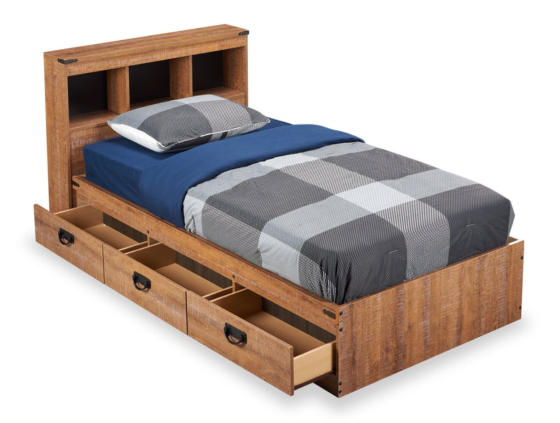 Driftwood Twin Mates Bed with Bookcase Headboard