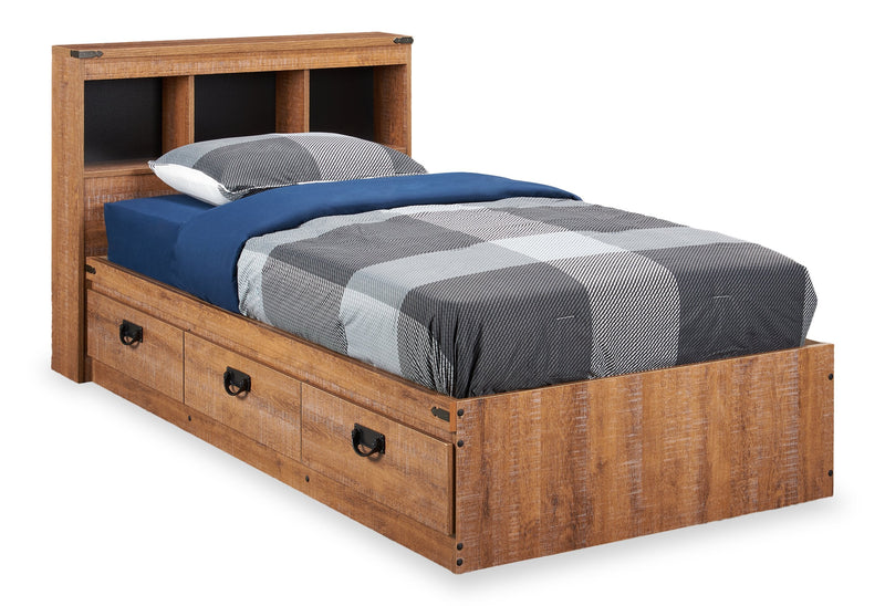 Driftwood Twin Mates Bed with Bookcase Headboard
