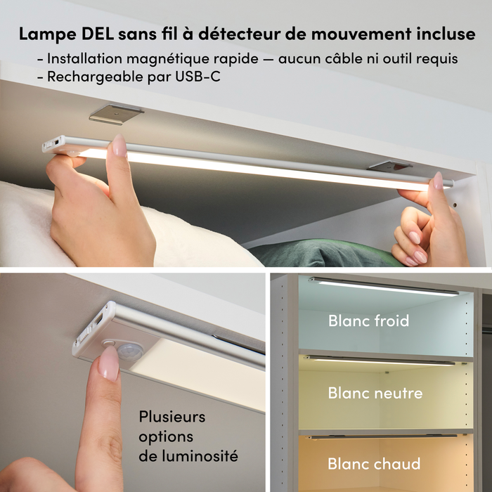 Bestar Florence 85\" Modular Reach-In/Walk-In Closet System with LED Lights, Shelves and Drawers Shak