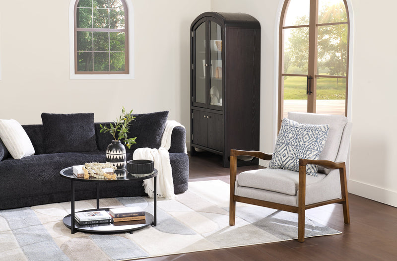 Echo 27.95\" Beige Fabric Accent Chair with Wood Arms and Legs