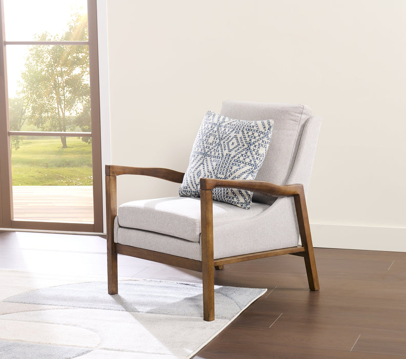 Echo 27.95\" Beige Fabric Accent Chair with Wood Arms and Legs