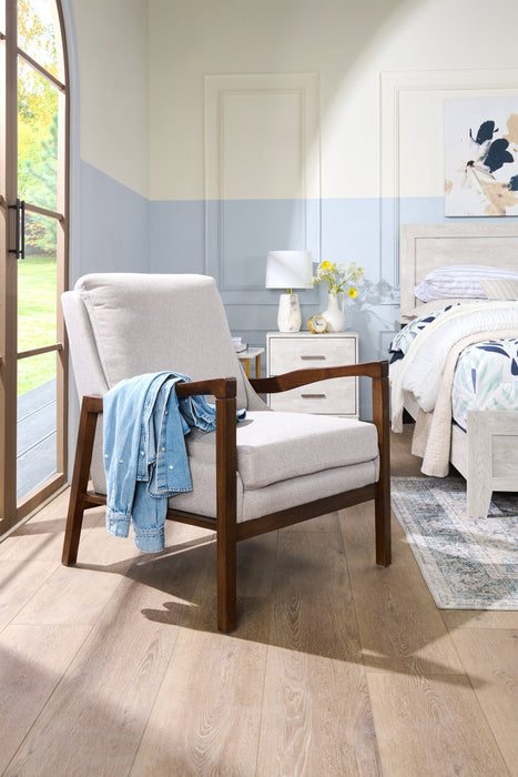 Echo 27.95\" Beige Fabric Accent Chair with Wood Arms and Legs