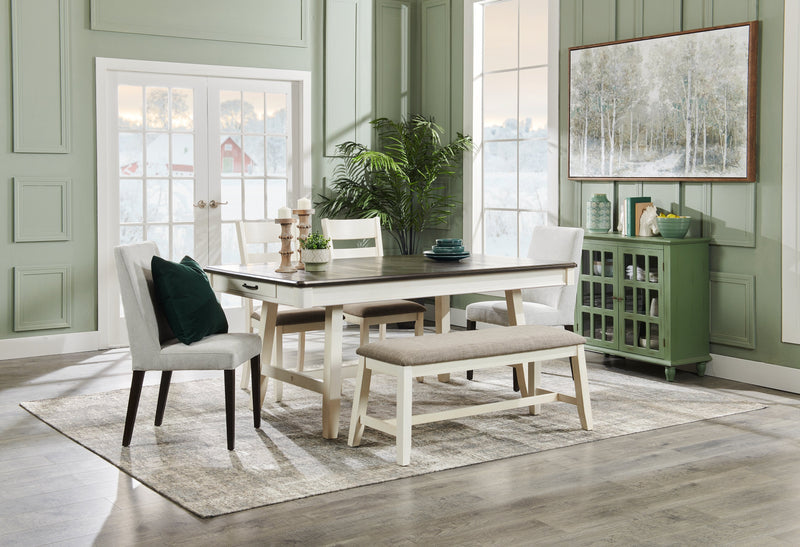 Echo Dining Bench with Linen-Look Fabric, Wood, 47.24\"W - White/Grey 