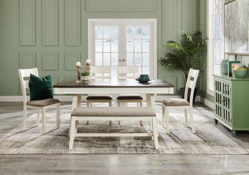 Echo Dining Bench with Linen-Look Fabric, Wood, 47.24\"W - White/Grey 