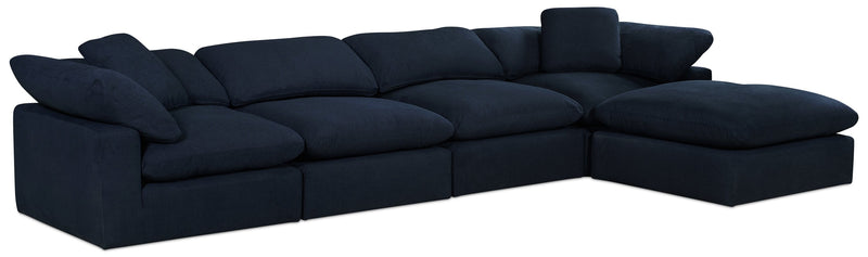 Eclipse 5-Piece Linen-Look Fabric Modular Sectional with Ottoman - Navy