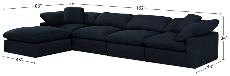 Eclipse 5-Piece Linen-Look Fabric Modular Sectional with Ottoman - Navy