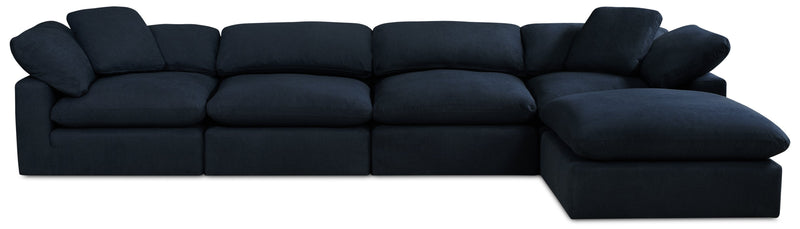 Eclipse 5-Piece Linen-Look Fabric Modular Sectional with Ottoman - Navy